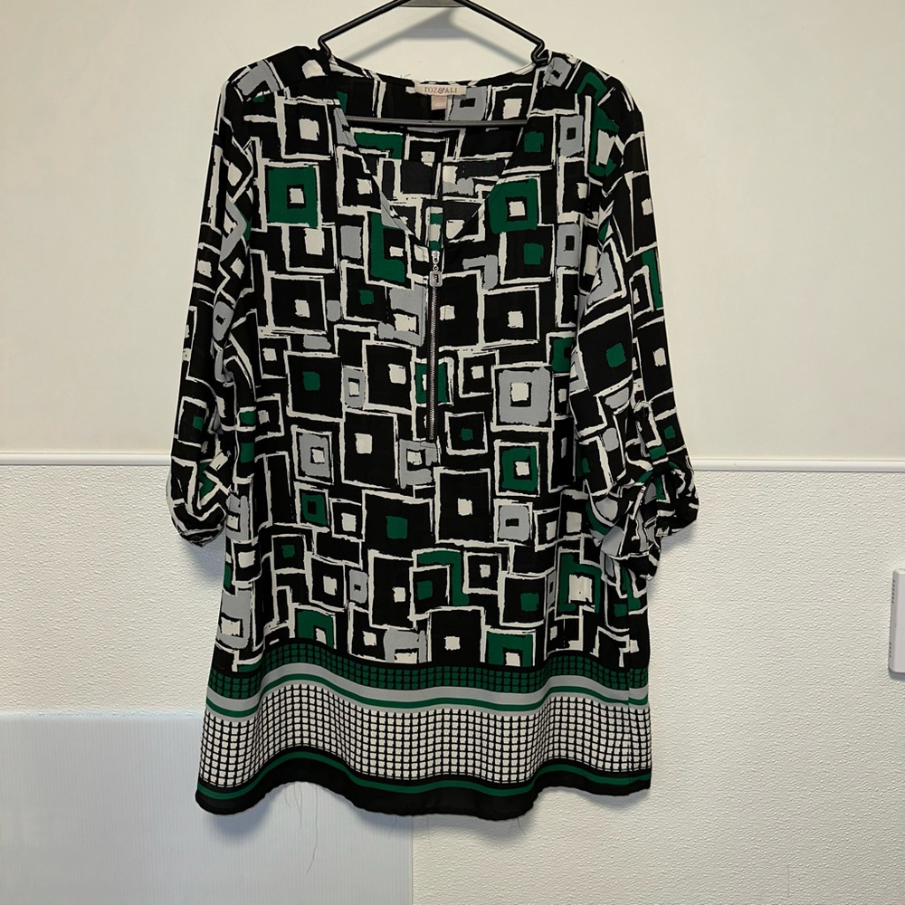 Roz & Ali Women’s Blouse XL Black Green Zip Up Front - Picture 5 of 9